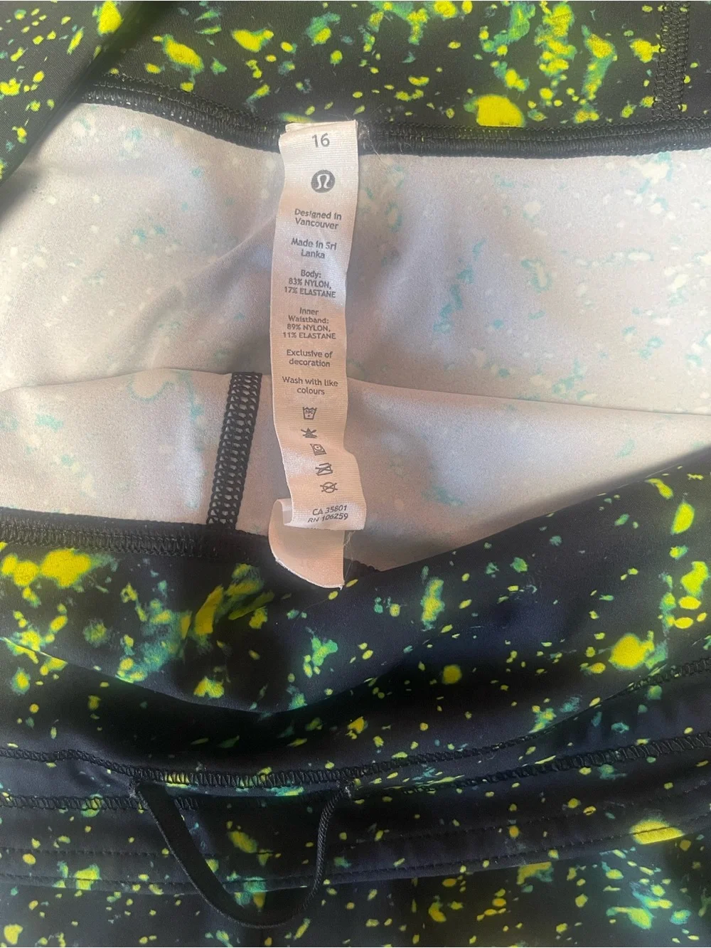 lululemon athletica Black Leggings with Neon Yellow-Green Splatter